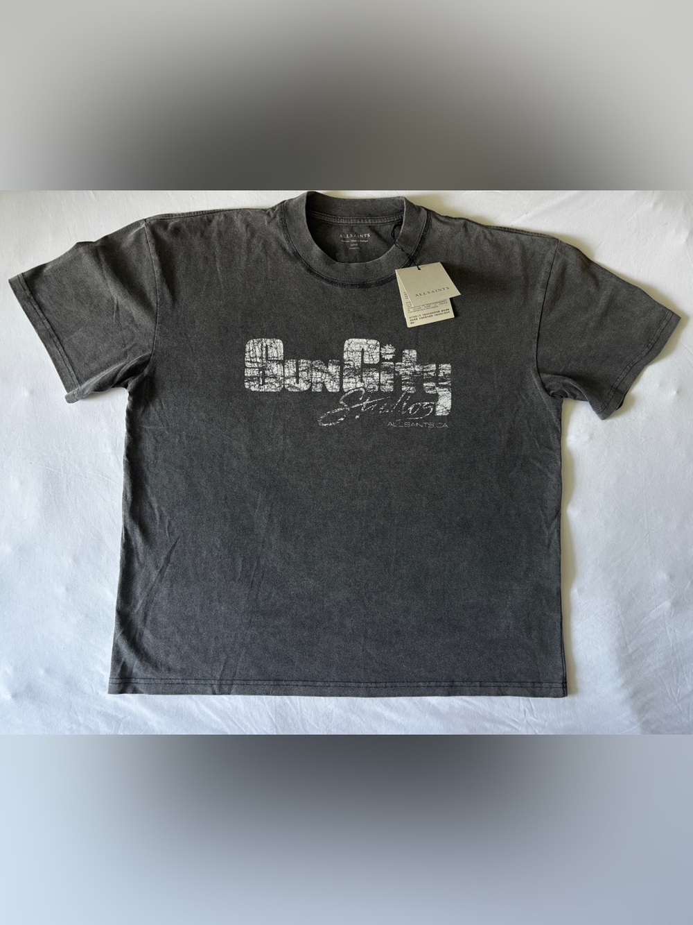 ALLSAINTS Sun City Graphic T-Shirt Washed Black Men’s M NWT Boxy Tee